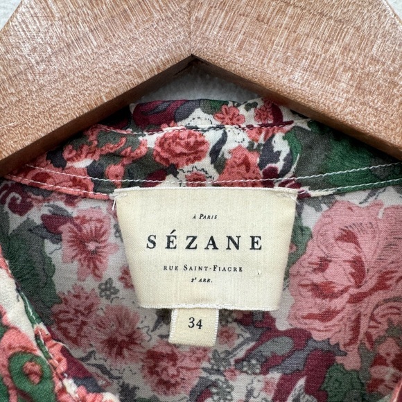 Sezane Womens XS (34) Floral Button Up Shirt Cotton Silk Blend Quiet Luxury - Picture 8 of 8